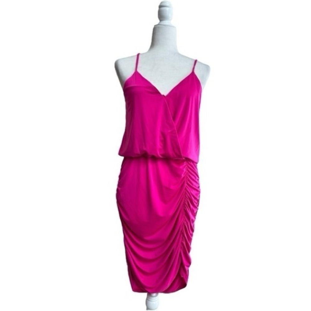 NWT KRISA (revolve brand) Fuchsia Pink Ruched Spaghetti Strapped Dress Size XS